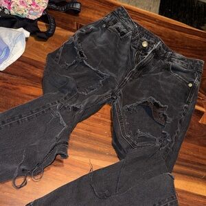 American Eagle Outfitters Black Distressed Boyfriend Jeans